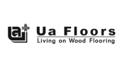 Tile 8 Black and white logo with "Ua Floors" and "Living on Wood Flooring" text, next to a stylized "Ua" icon.