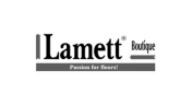 Tile 9 A black and white logo with "Lamett® Boutique" above a gray bar with "Passion for floors!"